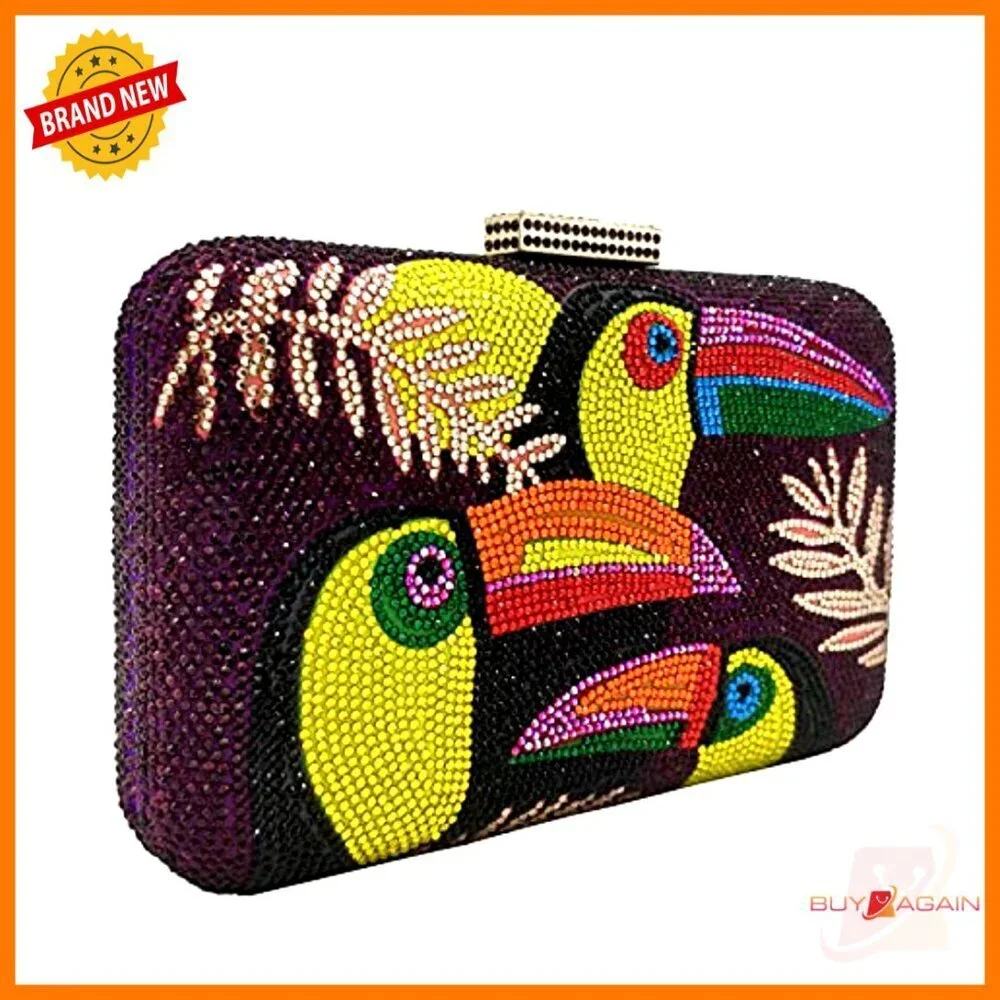 Mini Toucan Crystal Clutch Purse with Detachable Chain Straps